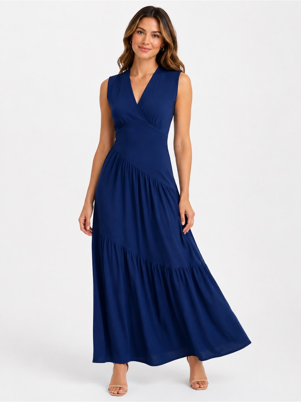 DKNY Navy Blue Sleeveless Tiered Maxi Dress – Size Small